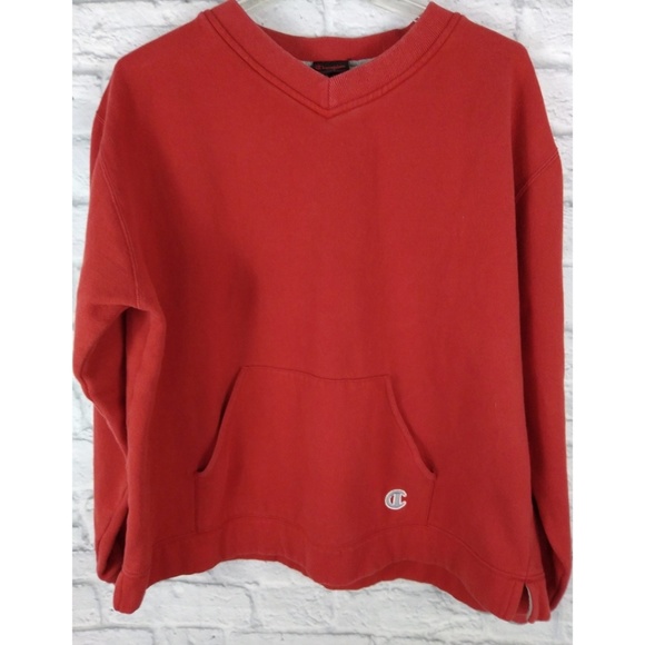 Champion Tops - Champion V Neck Sweatshirt Red with Grey Trim XL